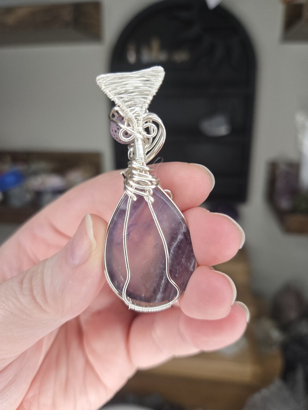 Phantom Amethyst Lava Stone Star Wire Wrap Crystal Pendant - Picture 3 of 4